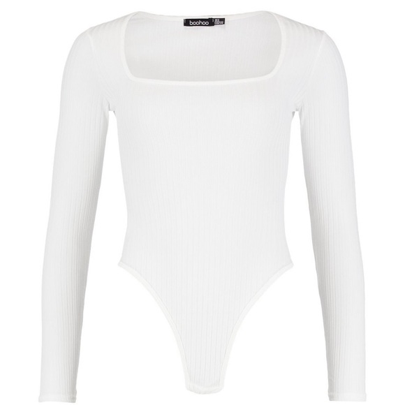 Boohoo Ribbed White Bodysuit - Picture 2 of 4